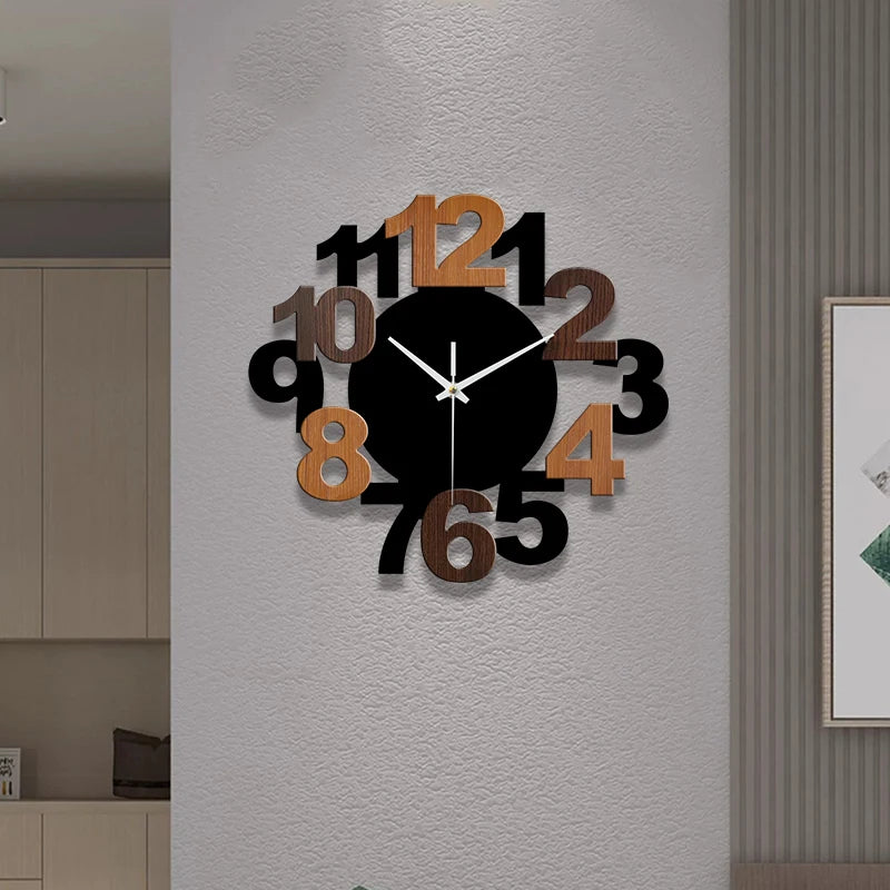 Modern unique wood grain digital acrylic wall clock silent living room decoration bedroom home - black / 12 inch