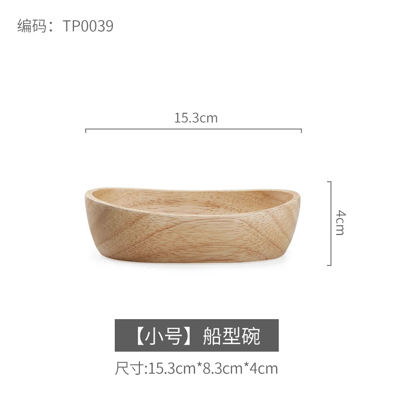 Japanese boat-shaped wooden bowl salad fruit dessert large tableware natural material thickened anti-scald - s 1pcs