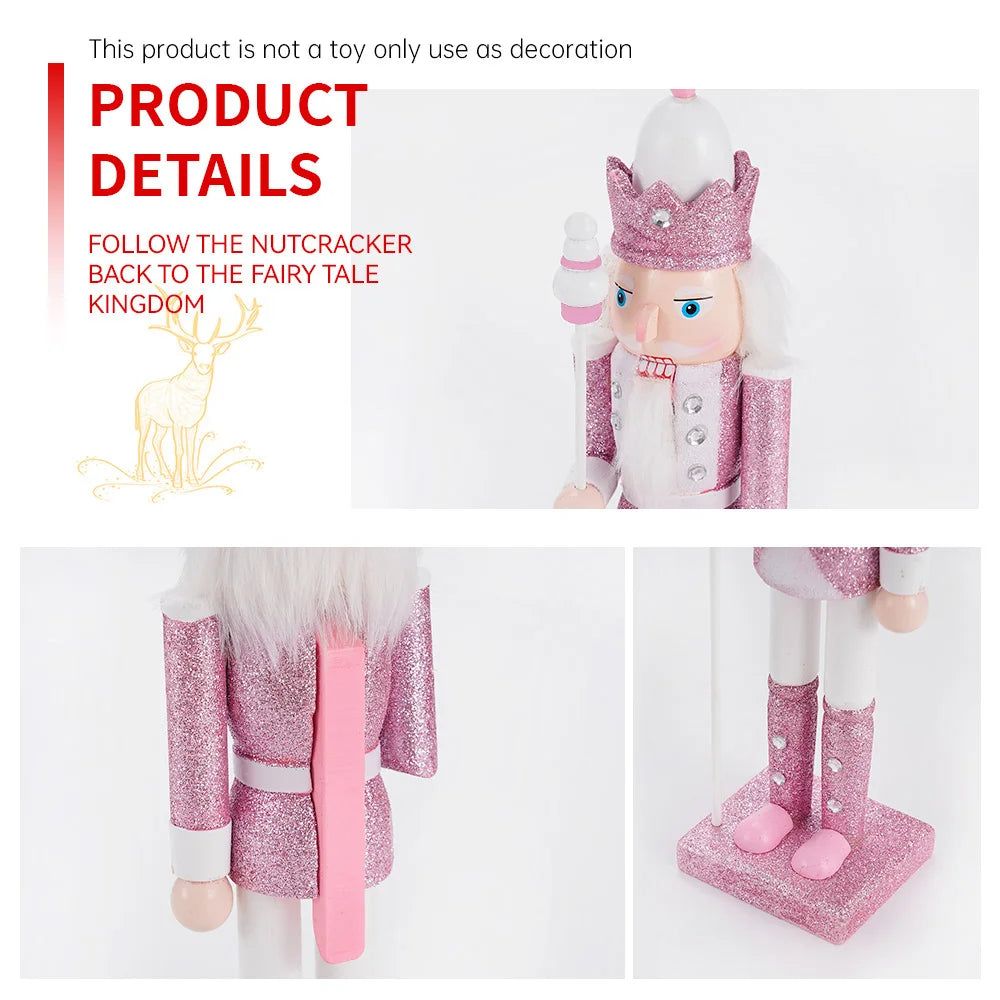 Nutcracker wooden 30cm solider figurine puppet pink glitter soldier doll toy handcraft ornament christmas home office