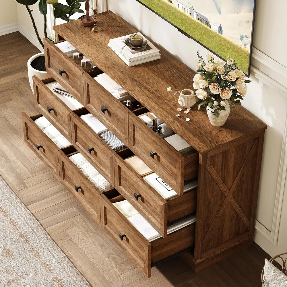 Farmhouse 9 drawer dresser dressers chest of for bedroom organizer storage 59’’ wide wood
