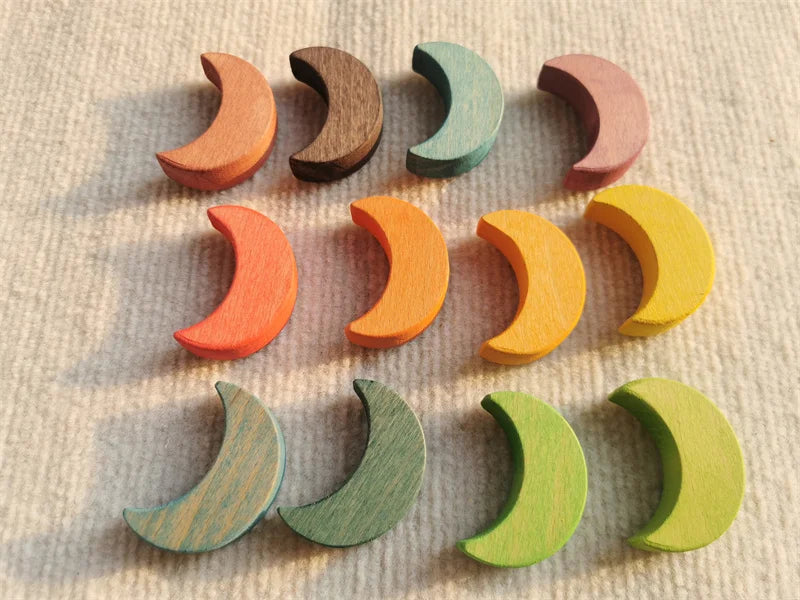 Rainbow wooden stacking star heart blocks pastel nordic beech moon clound open-ended play - rainbow moon 12 - game