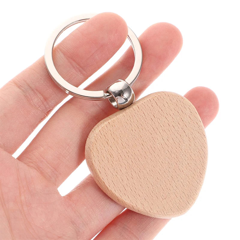 100pcs diy blank wooden keychain heart key ring - chain