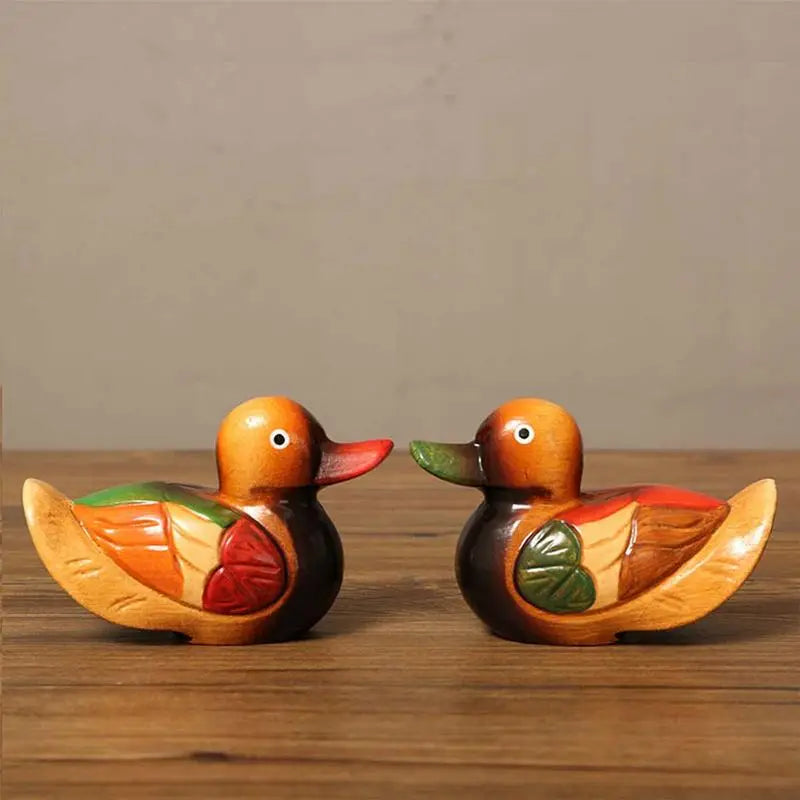 1 pair mandarin ducks wooden decoration feng shui vintage crafts display ornament home decor holiday gift dropshipping