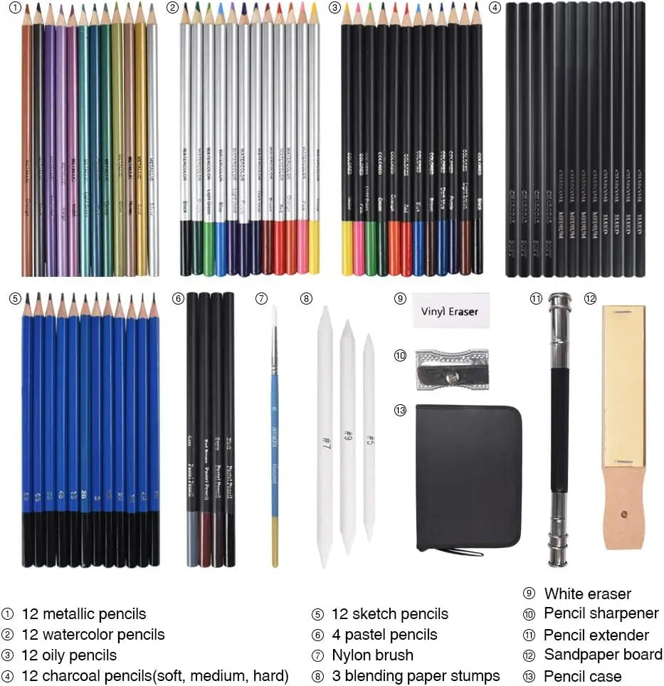 120-color colored pencils set for adult coloring books artist sketching & drawing art kit (144pcs) - black / united