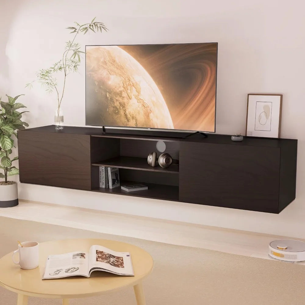 Floating tv stand,70’’ media console for 60’’70’’80’’ tv,entertainment center with storage mid century modern wood tv