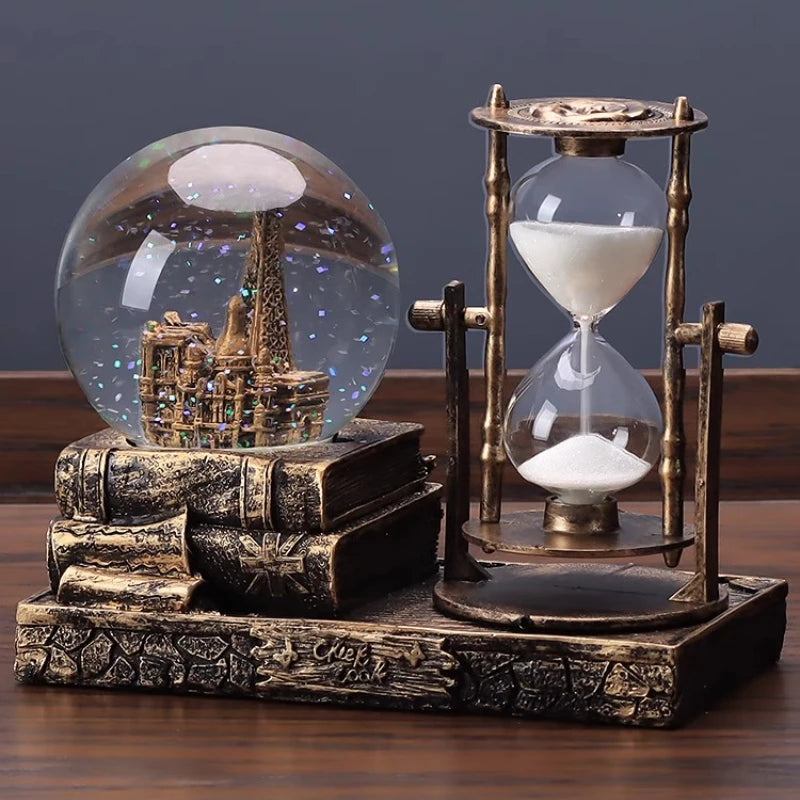 Creative retro tower flowing sand glass crystal ball desktop ornament collectible birthday gift for friends - decorative