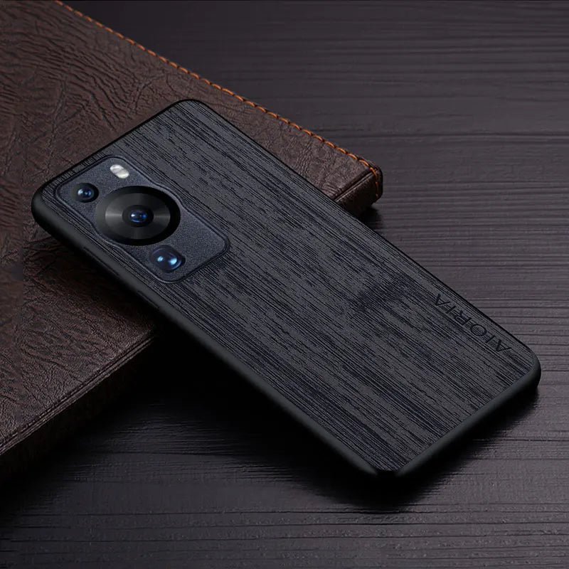 Case for huawei p60 pro funda bamboo wood pattern leather phone cover luxury coque huawei p60 pro case capa - black