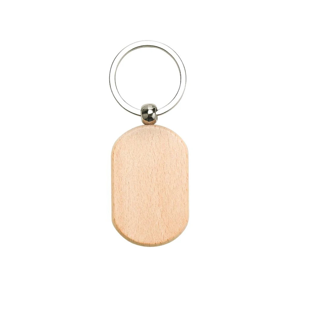 100pcs 9 styles mixed diy blank wooden keychain rectangular round heart shape wood key chain ring - rounded square