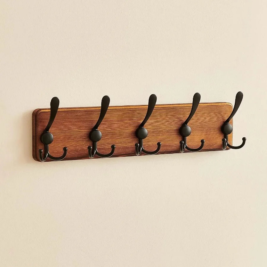 Rustic wooden coat rack wall mount with 5 hooks for farmhouse style entryway or hallway heavy duty hanger natu - united
