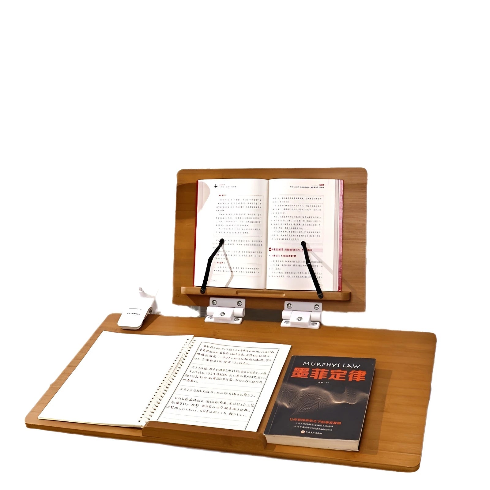 Solid wood reading rack foldable with elastic page clips book stand adjustable 360° rotating base laptop holder