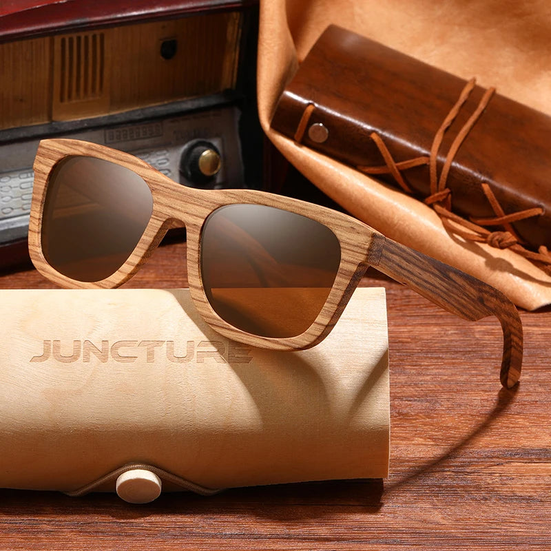Juncture fashion bamboo wood vintage square sunglasses men women luxury brand designer sun glasses wooden driving uv400
