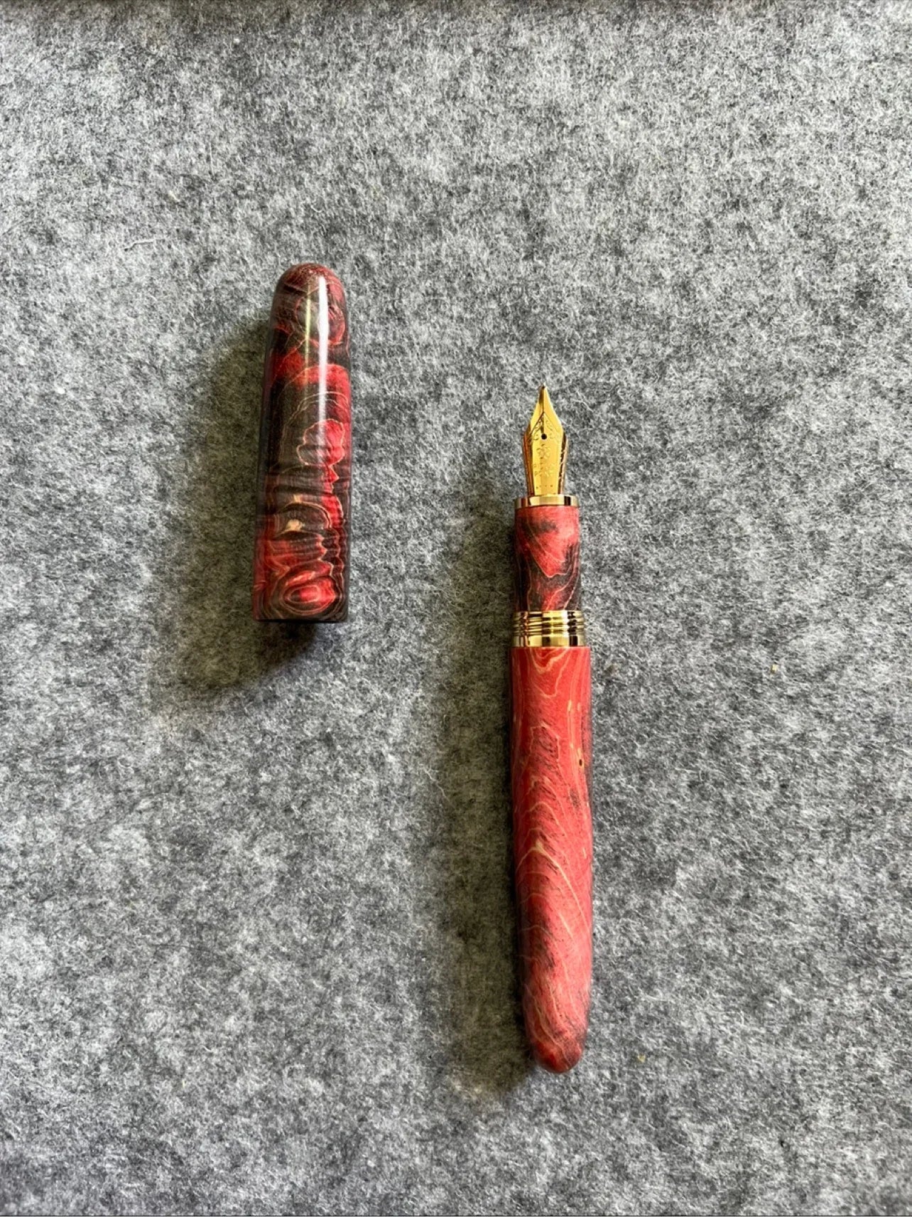 Jinhao 9056 pattern stabilized wood fountain pen long knife nib writing ink school office supplies students gifts - red