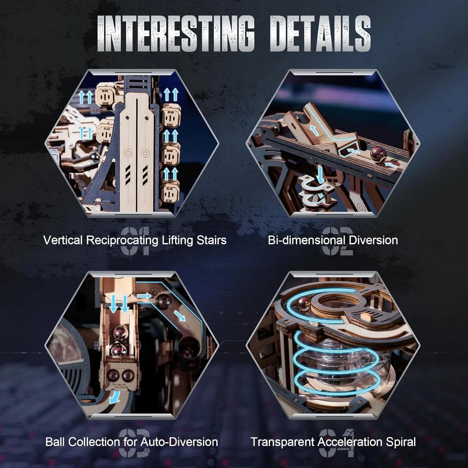 Robotime marble spaceport 3d wooden puzzle motor driven mechanical model kits with balls automatic manual modle