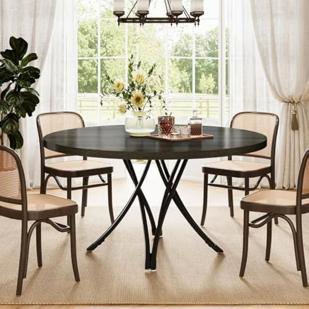 Modern wooden 47’’ round dining table for 4-6 people with sturdy metal cross base - united states / black