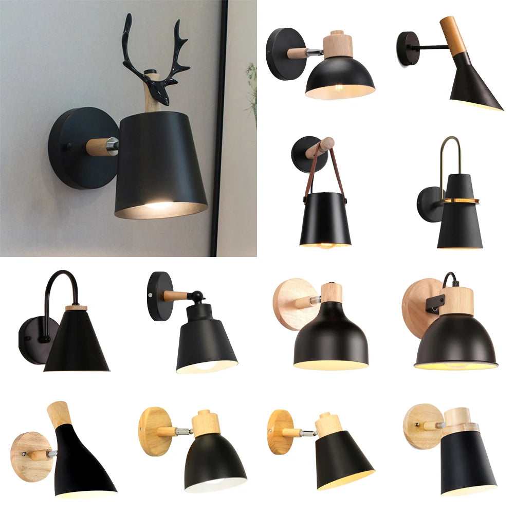 Nordic led wall lamp wood creative lighting fixture guest room balcony staircase sconce bedroom bedside decor light