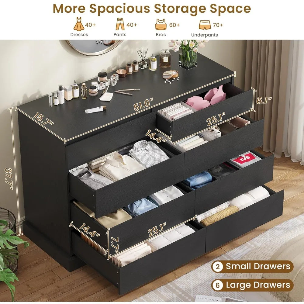 8 drawers dresser for bedroom black large chest of long modern double dressers big clothing storage organizer closet