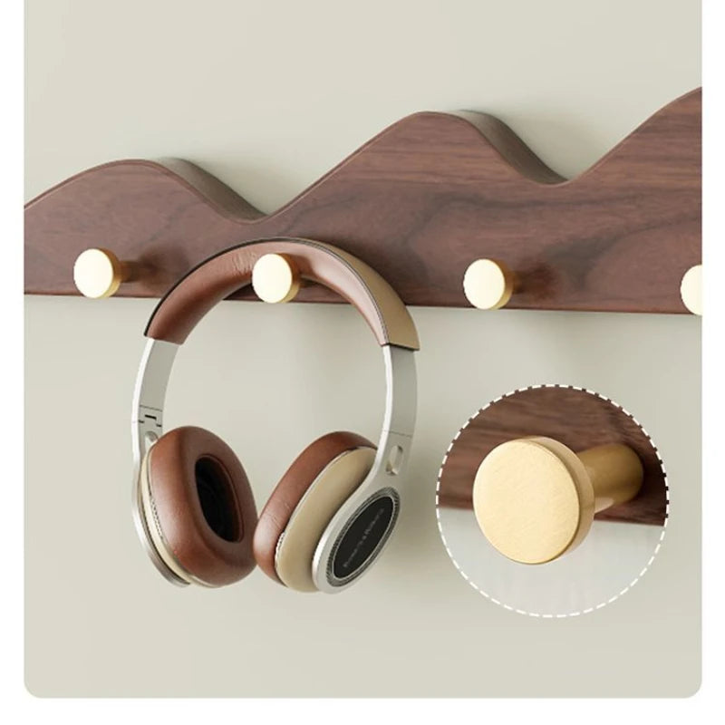 Creative long row solid wood hooks hill shape coat clothes sundries wall hanging rack wardrobe storage bedroom hangers