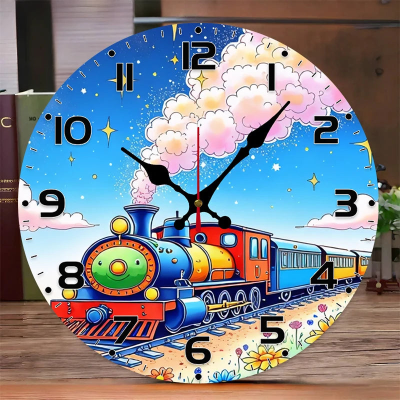 Transportation wooden round silent hanging wall clock,suitable for living room,office,study room,bedroom,home