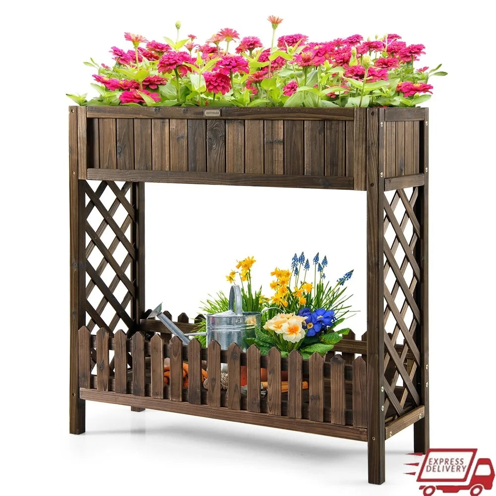 2-tier-wooden-raised-garden-bed-planter-box-with-bottom-storage-shelf-vegetables-fruits-herbs-ergonomic-height-design-drainage