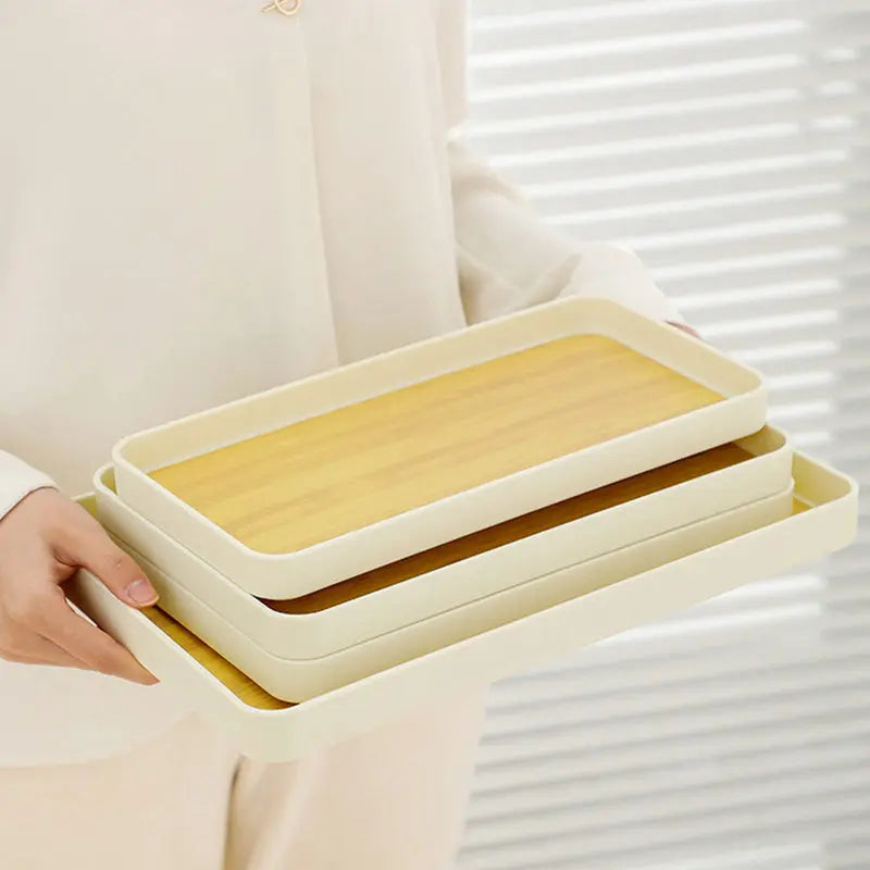 Pp rectangular plate tray teacups kettle water cups dinner household anti-slip imitation wood grain flat bottom trays