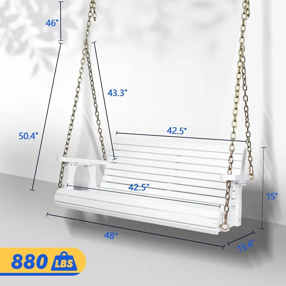 Heavy-duty wooden swing bench for patio garden and courtyard - 880 lbs capacity with hanging chains outdoor relaxation