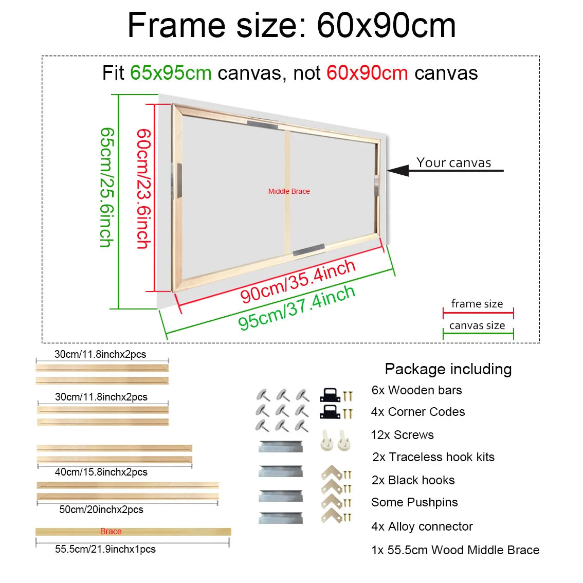 40x60 50x70 60x90 60x120 diy wood frame kit for canvas oil painting bars diamond wall art - 60x90cm