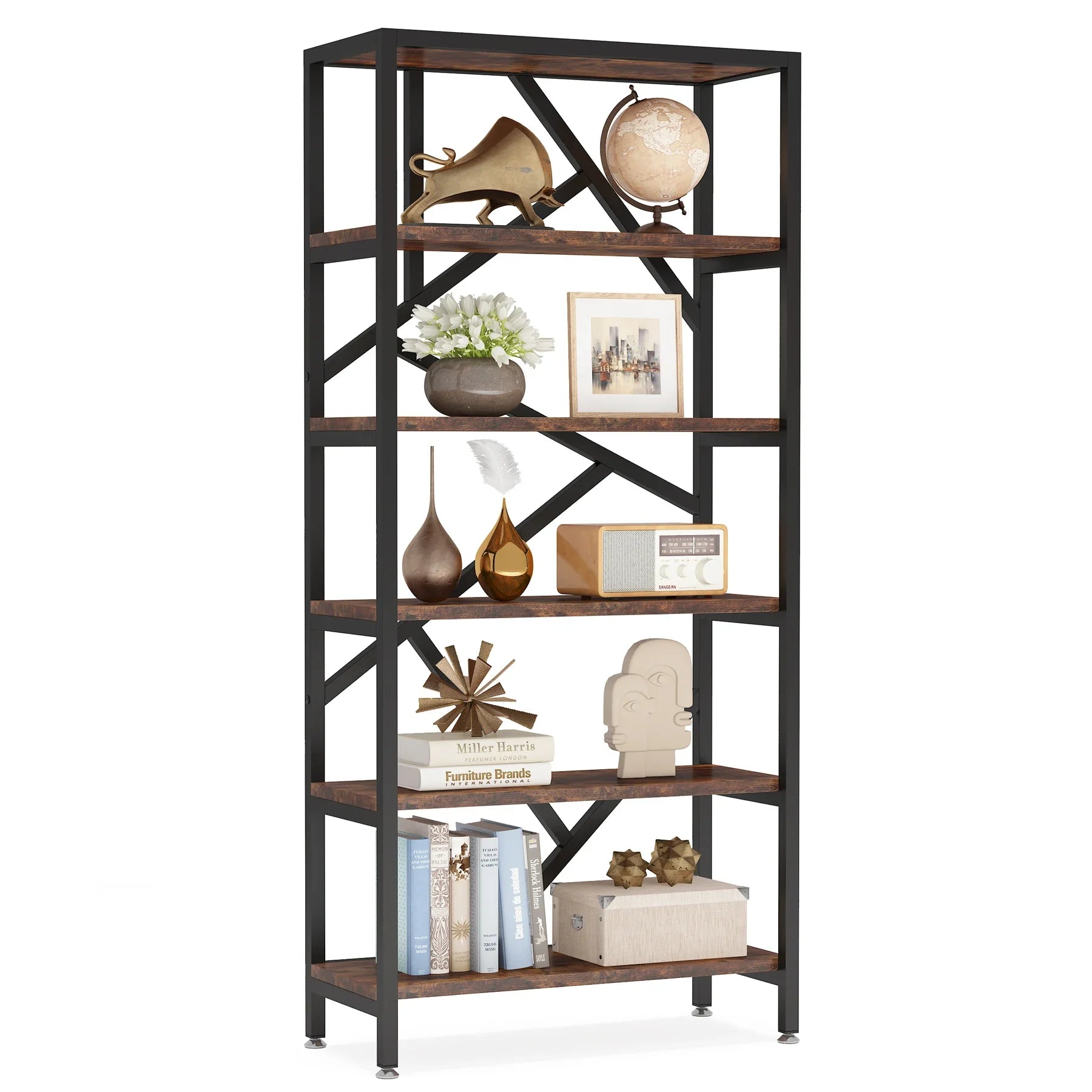 Tribesigns 71 inch high quality shelving units organizer rack industrial wood open bookshelf