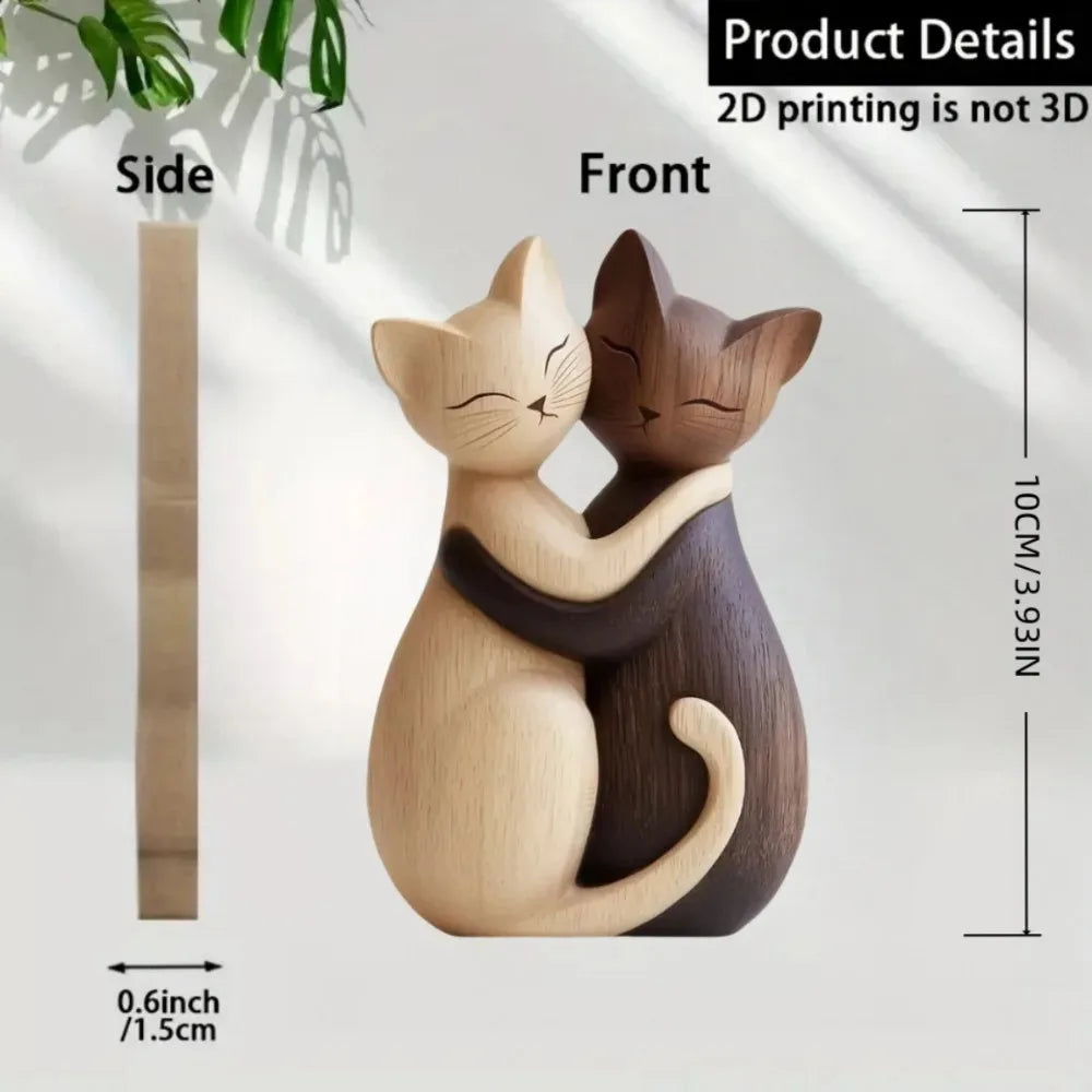 Wooden kitten dog couple sculpture 2d flat cat rabbit gift light dark wood grain desktop entrance home decor decorative
