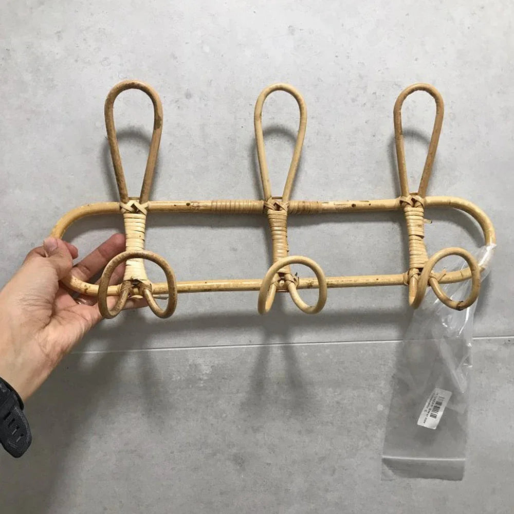 Rattan wall hooks hanger kids garments organizer rack clothes hat hanging hook room decor hangers clothing storage