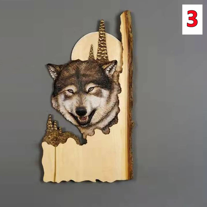 Animal carving handcraft wall hanging sculpture wooden raccoon bear deer fox wolf hand drawn decoration home living