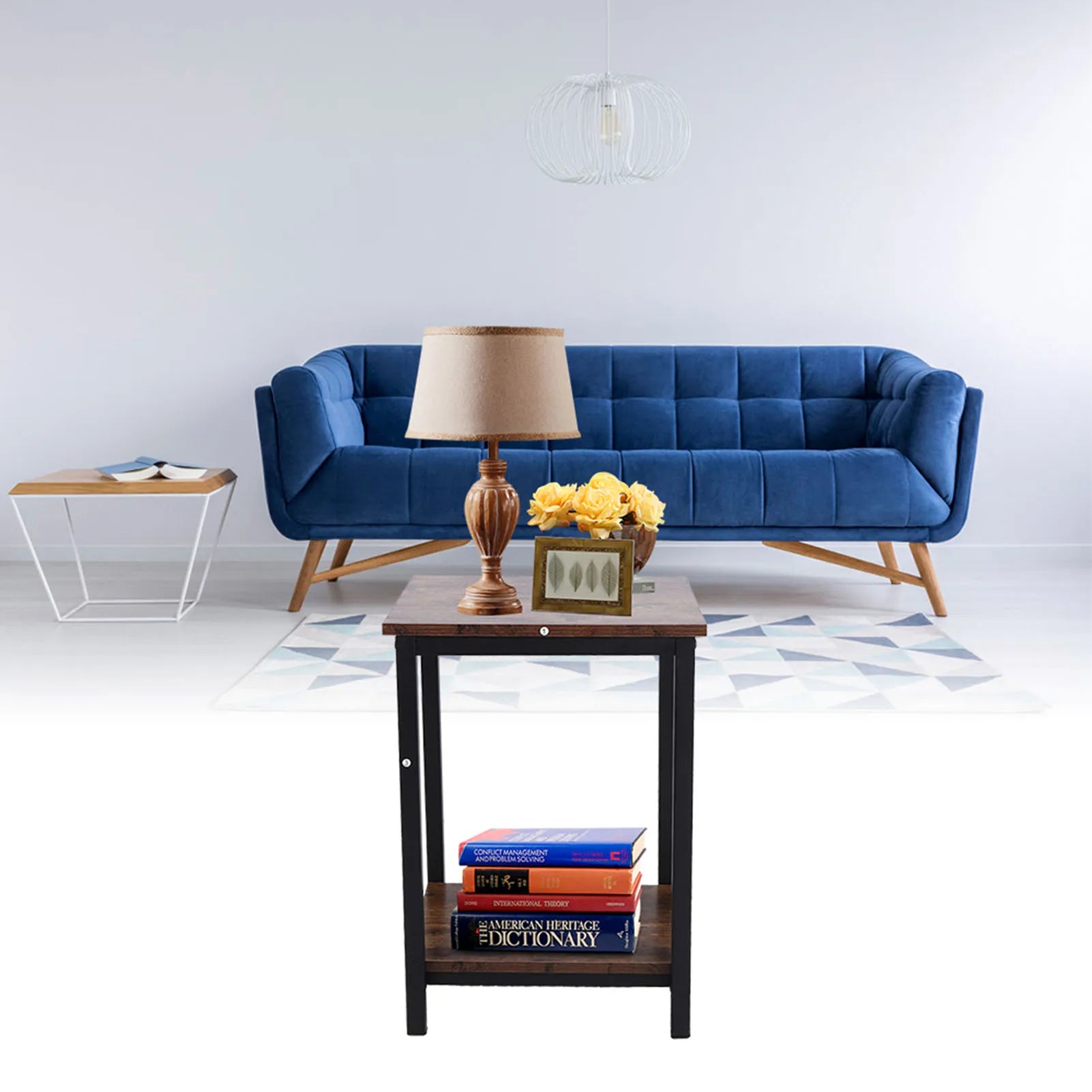 Simple double layer storage cabinet side industrial coffee end table for living room bedroom - united states