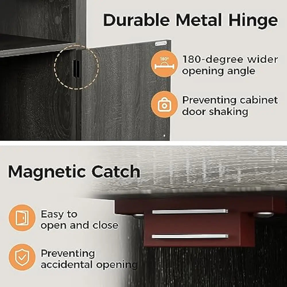 Nightstand set of 2 end table w/charging station tall farmhouse bedside tables with large storage and shelf wooden side