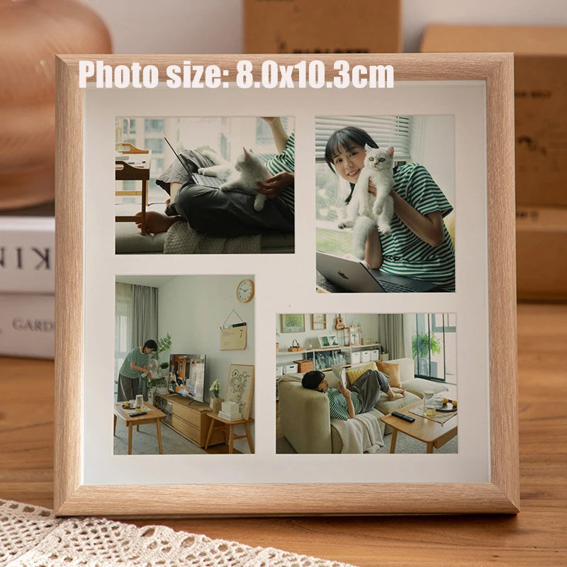 Imitative wooden photo frame for walls 23x23cm nine-square grid vintage frames stand pictures gift room desktop decor