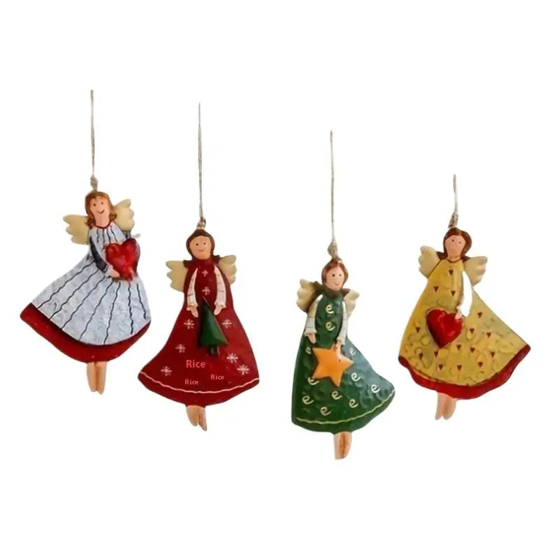 4pcs/set vintage angel fantasy wooden christmas tree ornament set home new year gift xmas decor hanging - multicolor