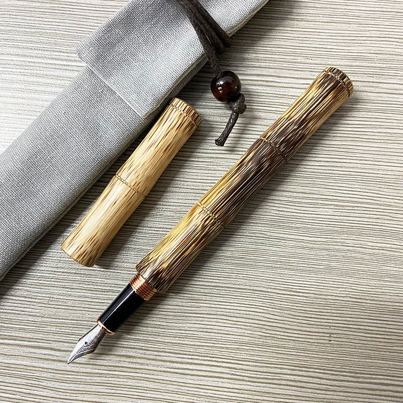 Wood fountain pen handmade natural bamboo fine 0.5mm beautiful golden stripes advanced gift office business collection