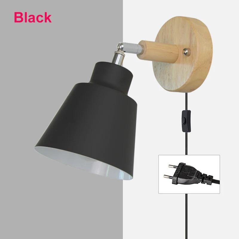 Nordic wall light indoor diy e27 wooden 6 colors eu/ul plug 350° lamps for living room bedroom aisle sconce fixtures
