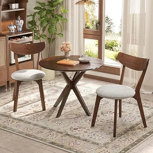 Mid-century modern round dining table set for 2 wooden kitchen & chairs with cushioned seats compact 3-piece s - united