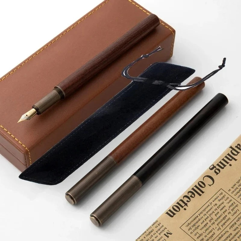 Retro metal fountain pen 0.5mm vintage wooden writing for students art calligraphy gifts stationery supplies