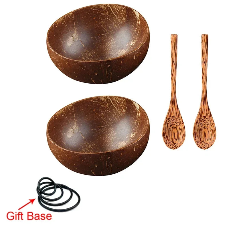 12-15cm natural coconut bowl set wooden salad ramen bowl wood spoon set coco smoothie kitchen tableware - 2 spoon