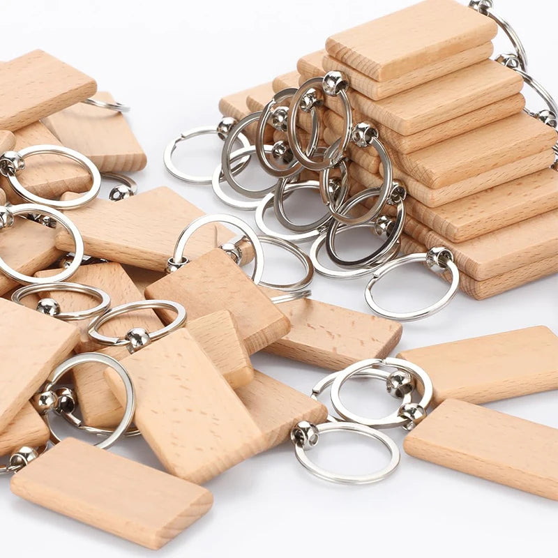100pcs rectangular wood keyring wooden keychain - key chain