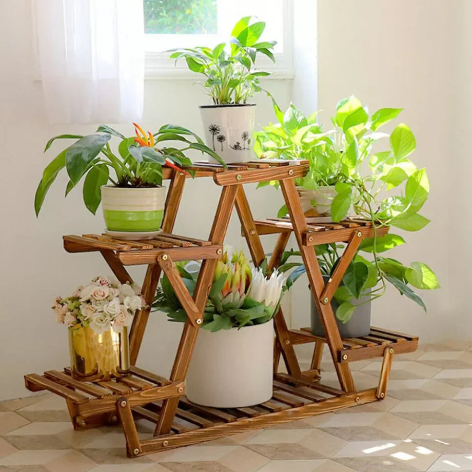Wooden plant stand holder 6 tier flower pot rack corner display shelf for indoor outdoor