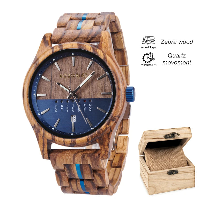 Bobo bird men’s watches niche wooden wristwatch unique quartz watch for men week & date display customized drop