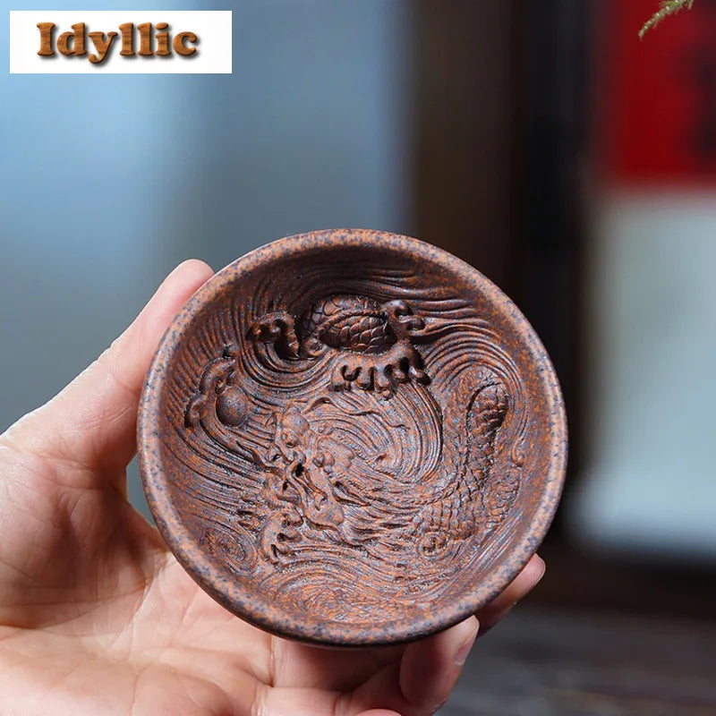 130ml yixing zisha fairy dragon wood-fired porcelain teacup aesthetic tea bowl jug tea-tasting fragrance cup chazhan