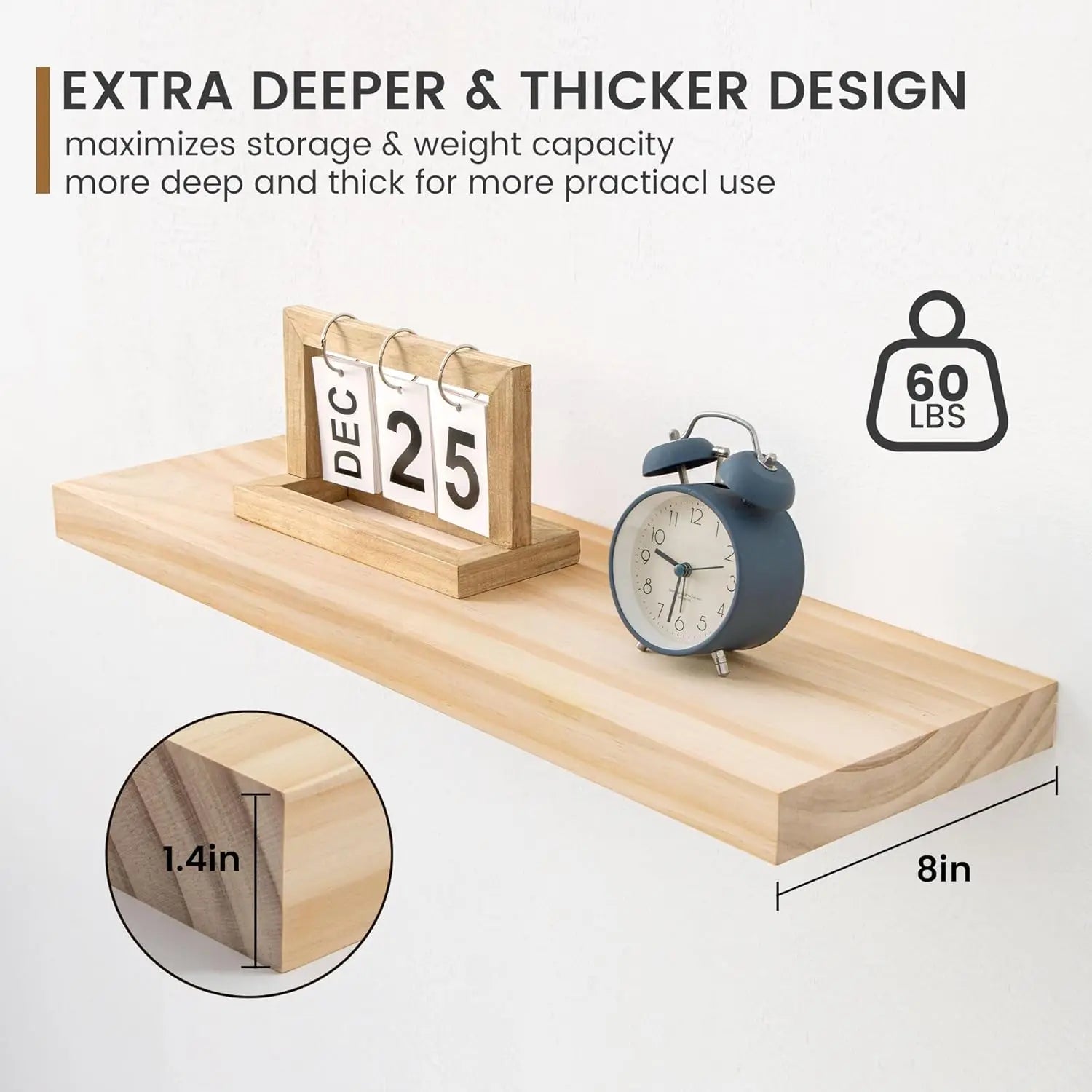 Farmhouse floating shelves - 8 inch deep rustic wood wall shelf - premium solid pine storage for kitchen - united states