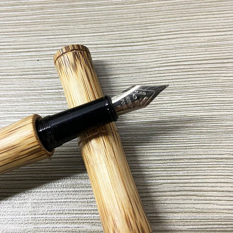 Wood fountain pen handmade natural bamboo fine 0.5mm beautiful golden stripes advanced gift office business collection