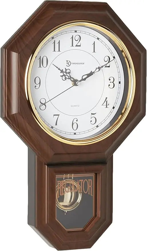 Essex walnut-finished faux wood pendulum wall clock with westminster chime 17.5 x 11.25 - united states / brown