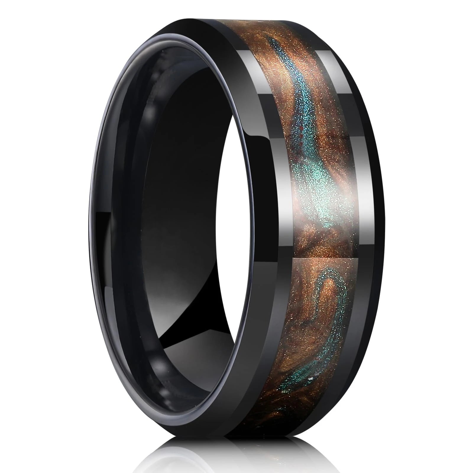 Deer antler ring stainless steel wedding band koa wood men turquoise mens jewelry - s31 / china / 13