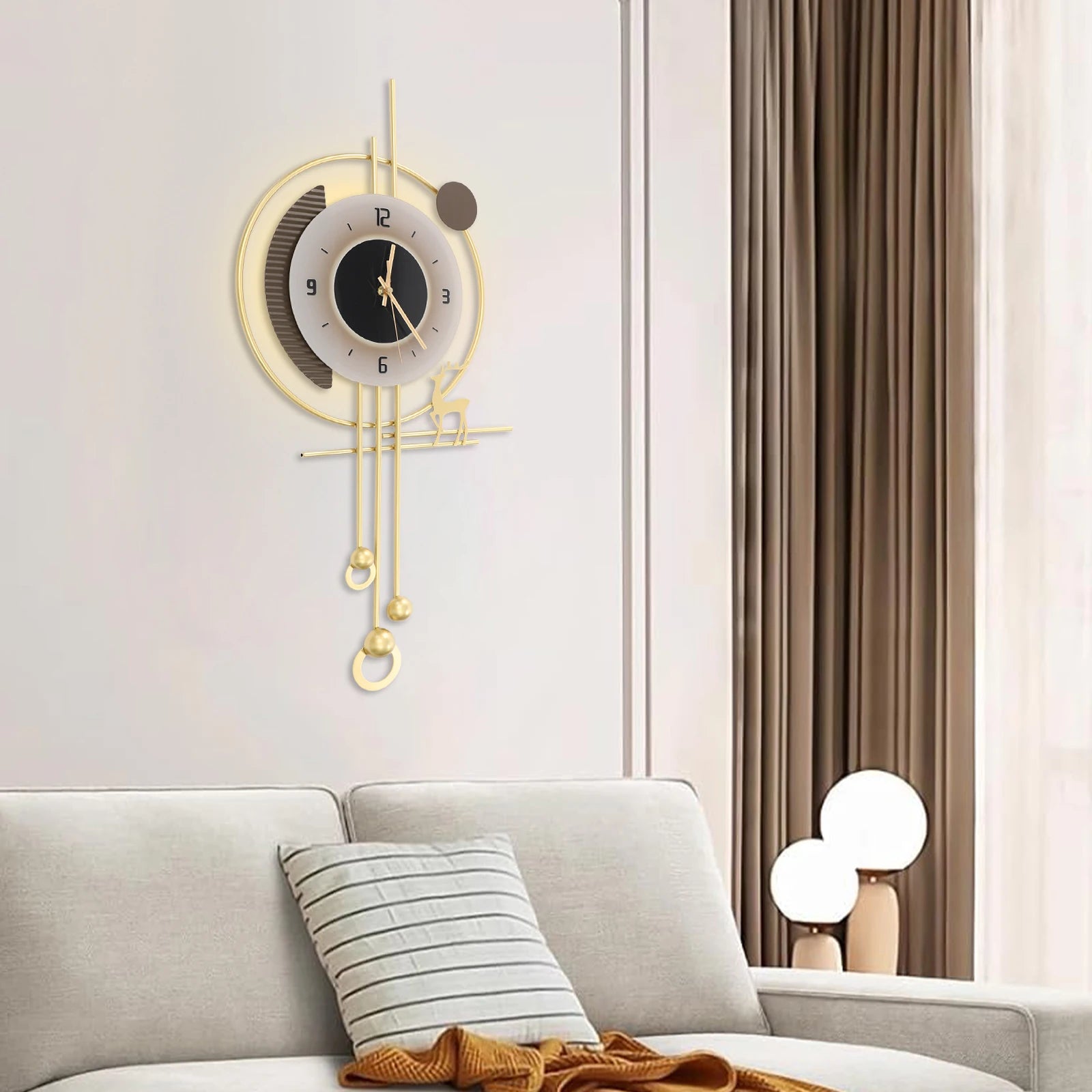 Modern gold iron wall clock,sound-control 39x24x80 cm led lighting clock battery powered wall-mounted for home,bedroom