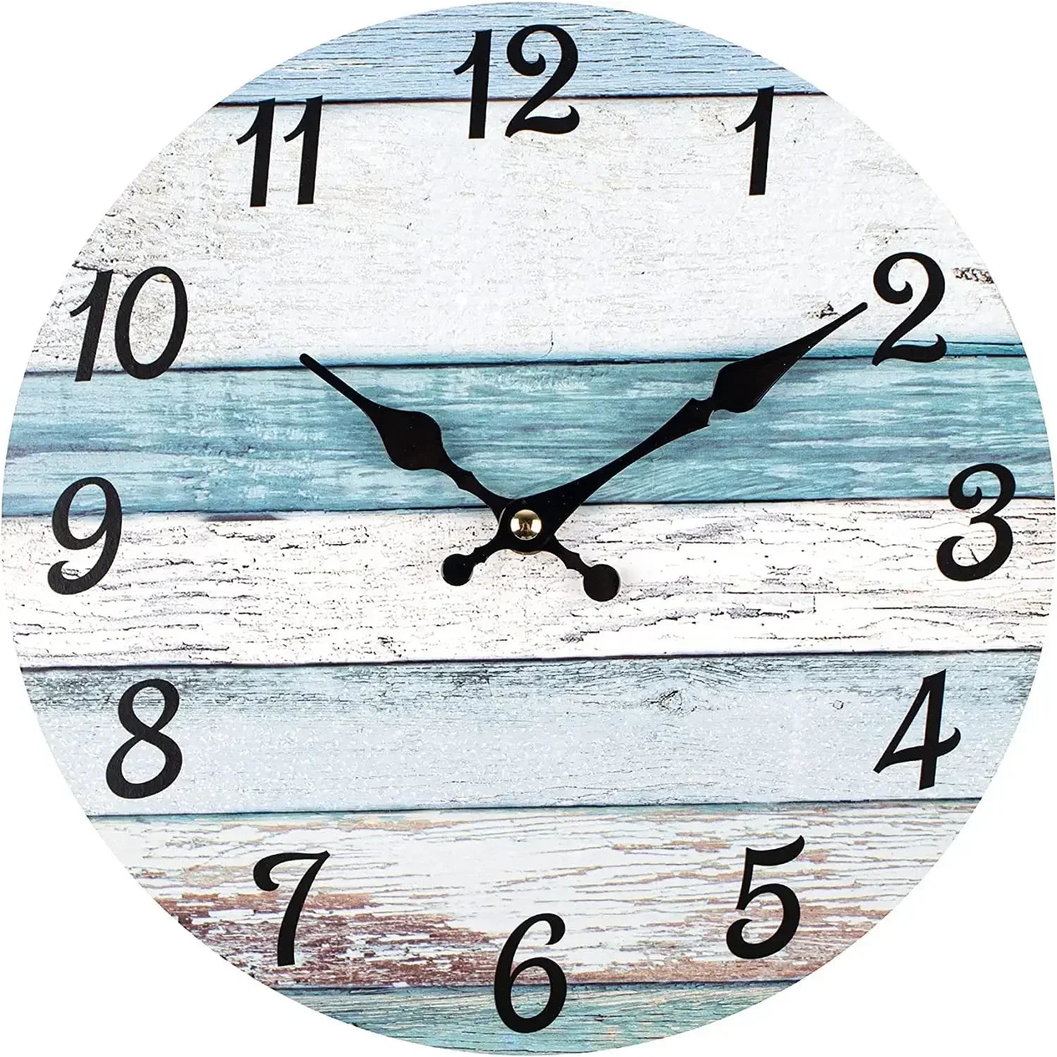 Wall clock 10 inch clockrustic clocks battery operated,silentnon ticking wooden coastal beach for living room bedroom