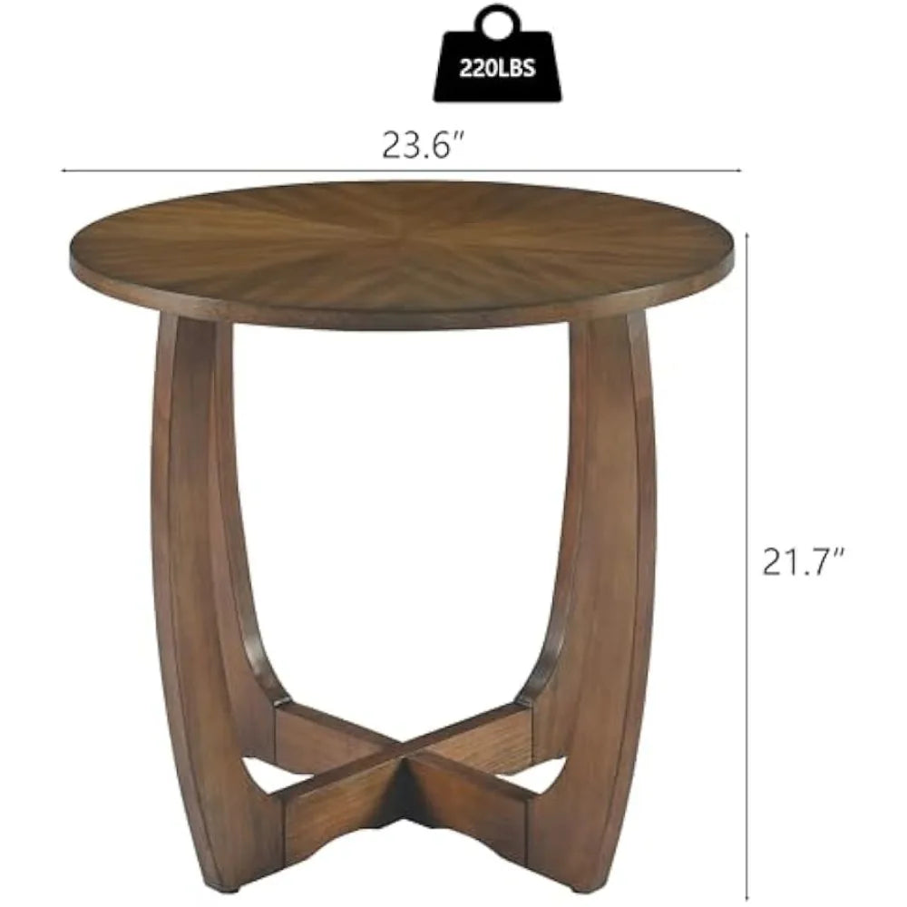 Mid century modern round end side table living room walnut solid wood 23.6’’ dia. Large drum - united states